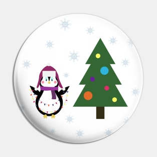 Penguin with garlands and tree Pin