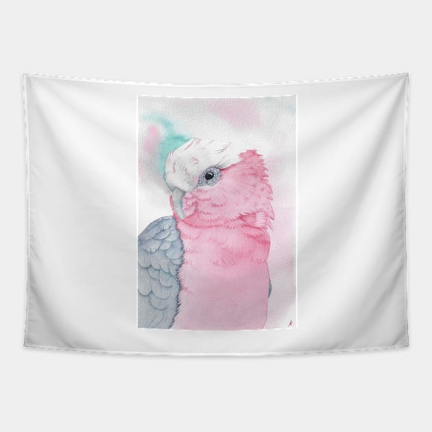 galah cockatoo pink watercolor portrait Tapestry by Oranjade0122