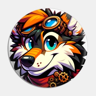 Steampunk Anthro Furry Wolf Art Pin