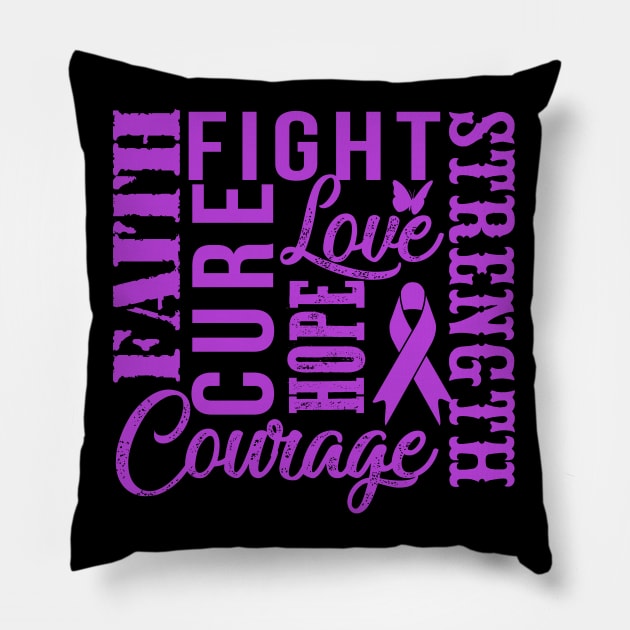 Alzheimers Awareness T-Shirt Fight Faith Hope Love Cure Courage Strength Pillow by Lones Eiless