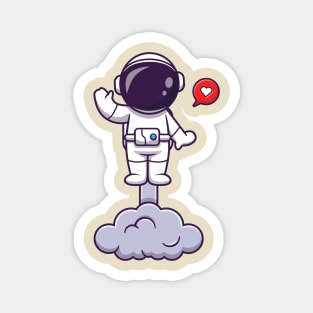 Astronaut Launching On Space And Waving Hand Cartoon Magnet