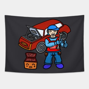 Chibi car mechanic Tapestry