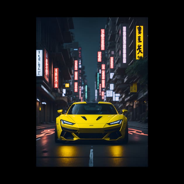 Dark Yellow Sports Car in Japanese Neon City by star trek fanart and more