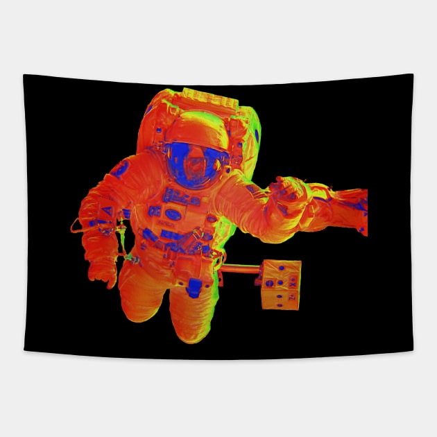 NASA Astronaut in Orange, Blue, Yellow and Green Colors Tapestry by The Black Panther