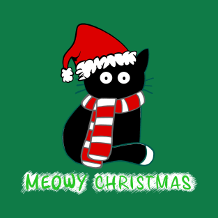 Black Cat wishing you Meowy Christmas! T-Shirt