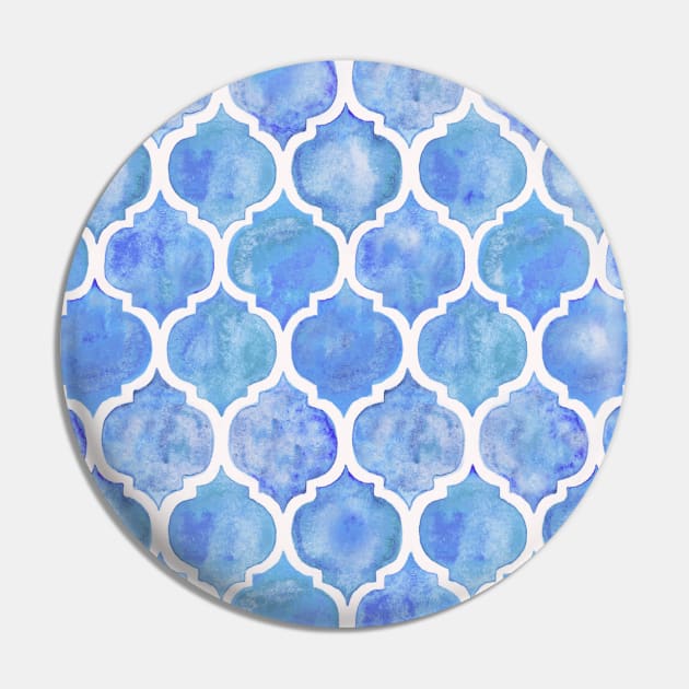 Cornflower Blue Moroccan Watercolor Pattern Pin by micklyn