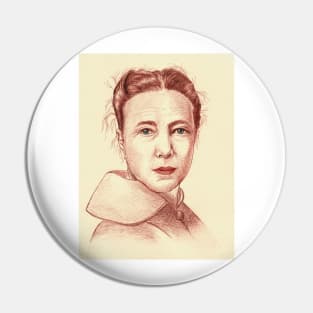 Simone de Beauvoir portrait Pin