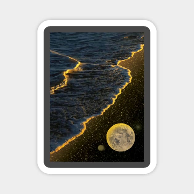 Romantic Glowing Coast - Unique Collage Art Original Creation Magnet by ACupOfARTS