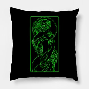 Alphonse Mucha Primevere Green Neon Pillow