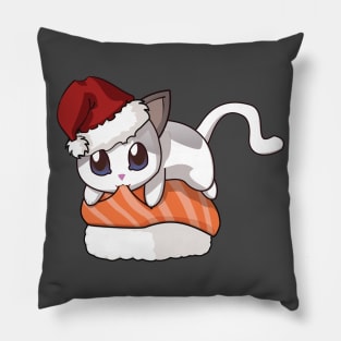 White Cat Salmon Sushi Christmas Pillow