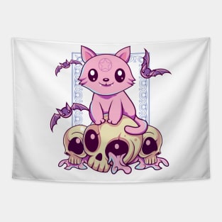 Skull Cat Kawaii Gothic Tapestry