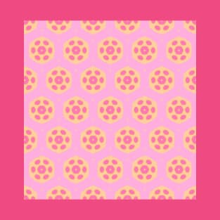 Retro kaleidoscope flowers, in yellow and pink pastel tones T-Shirt