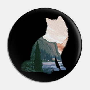 Beautiful Illustration Of A Forest and Lake Inside A Fox Pin