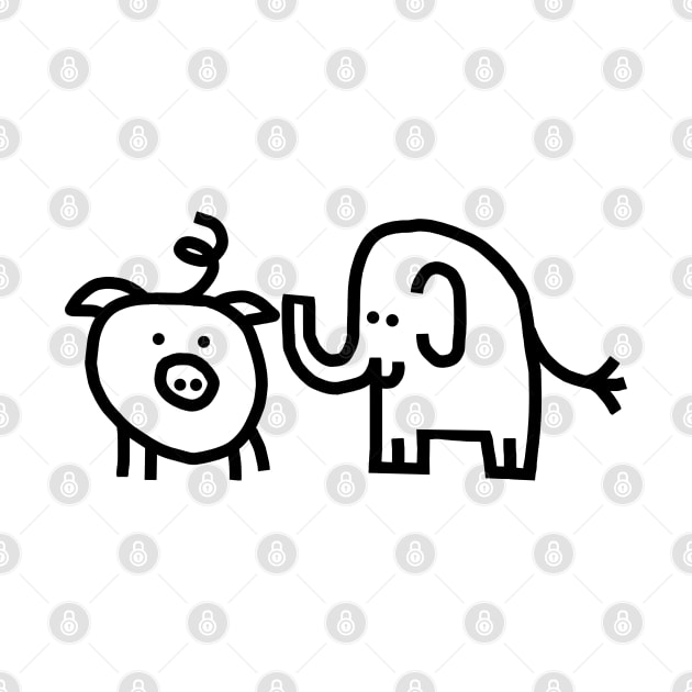 Small Pig and Elephant Line Drawing by ellenhenryart