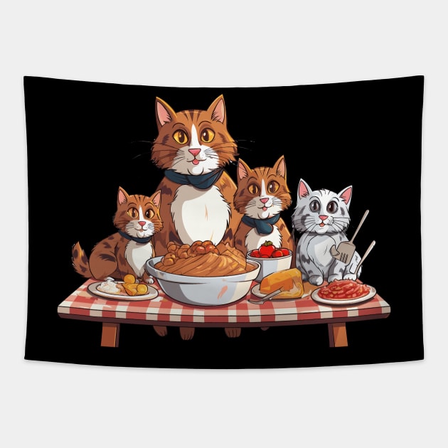 Cats celebrating thanksgiving Tapestry by Graceful Designs