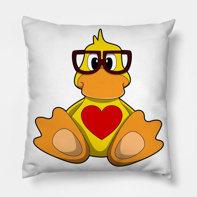 Duck with Heart & Glasses Pillow by Markus Schnabel