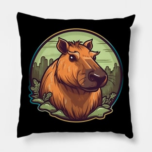 Orange capybara in green pond Pillow