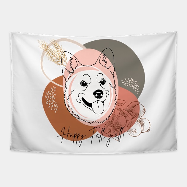 Welsh Corgi | Happy Fall, y'all! Tapestry by annagracefineart