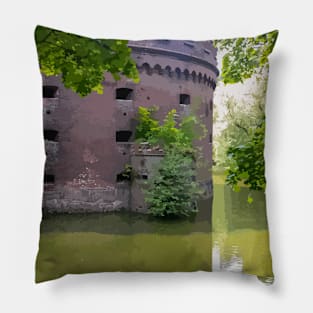 Defensive tower. Fortress bastion tower, realistic illustration Pillow