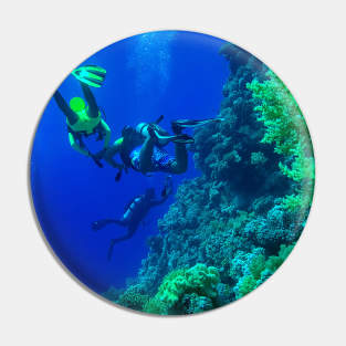 Coral reef and scuba divers Pin