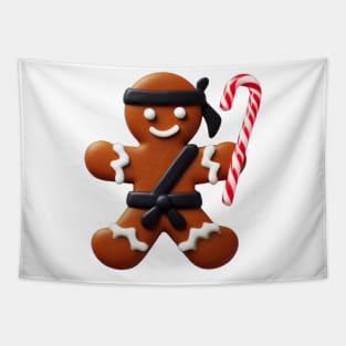 Funny Ninja Gingerbread Man Cookie Candy Cane Sword Tapestry