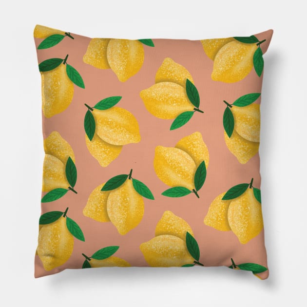 Lemon Pattern Orange Background Pillow by TheMoodyDecor