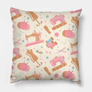 Sewing and Quilting Themed Pastel Print Pillow