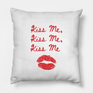 Kiss Me Kiss Me Kiss Me Print White and Red Pillow