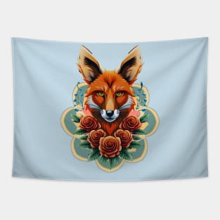 Fox and flowers tattoo style 10 Tapestry