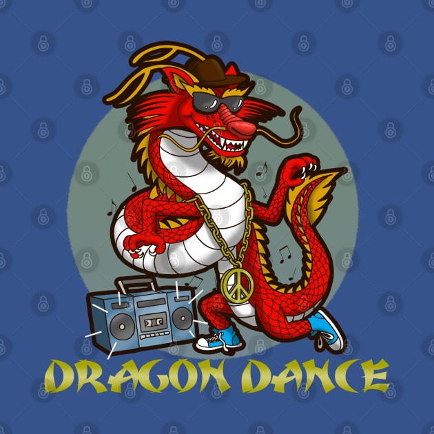 Funny Cool Cute Dancing Dragon Retro 80's 90's Music Boombox Urban Chinese New Year 2024 Cartoon by BoggsNicolas