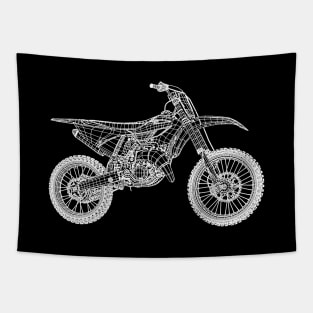 White YZ 125 Motorcycles Blueprint Sketch Art Tapestry