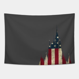 American Flag Magic Castle Silhouette Tapestry