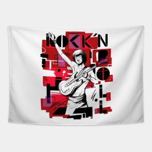 Rock and Roll musician , guitarist playing electric guitar draw design Tapestry