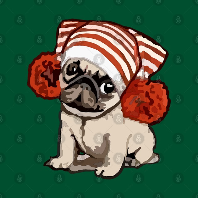 Cute Pug In A Warm Winter Hat by stripedbeetlee