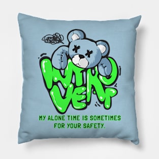 introvert graffiti style slogan with cartoon bear doll Pillow