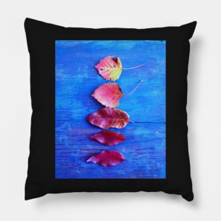 Autumn Leaves on Blue Vintage Table Pillow