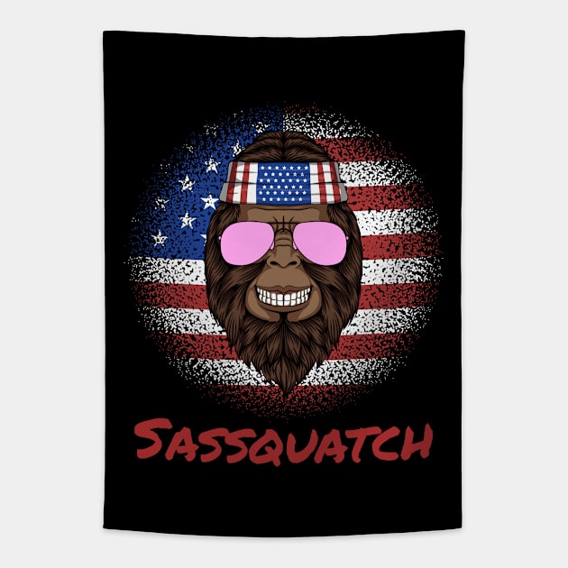 Sassquatch - Badass With An Attitude To Match - Patriotic American - Black Tapestry by Crazy Collective