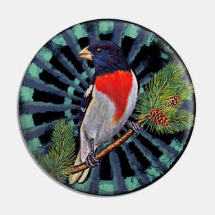 Rose-breasted Grosbeak Retro Circle Wheel Design Pin