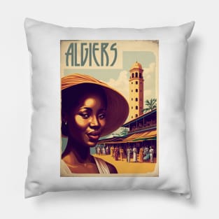 Algiers Woman Algeria Vintage Travel Art Poster Pillow