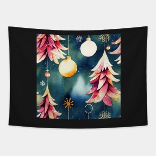 Multi-color Rainbow Watercolor Christmas Trees with Stars and Ball Ornaments Tapestry