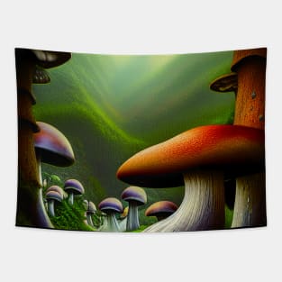 Beautiful Landscape Painting with mountains and big mushrooms, Mushrooms Tapestry