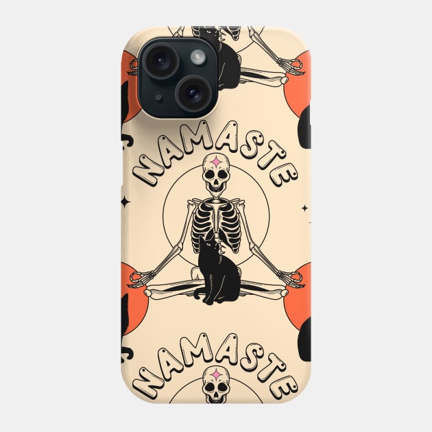 Yoga Namaste Black Cat Pattern in beige Phone Case by The Charcoal Cat Co.