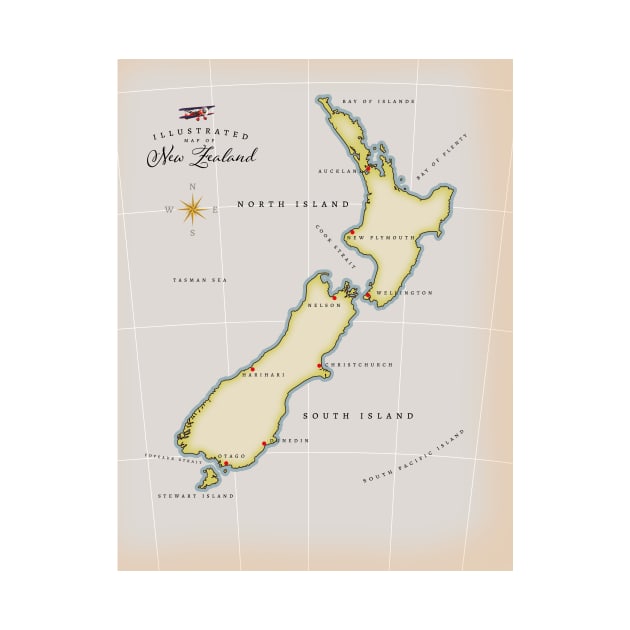 Illustrated Map Of New Zealand by nickemporium1