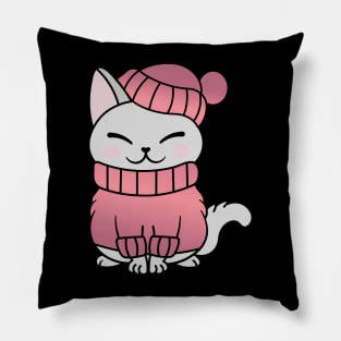 Cute Cozy Colorful Snow Winter Cat Kitty Pillow