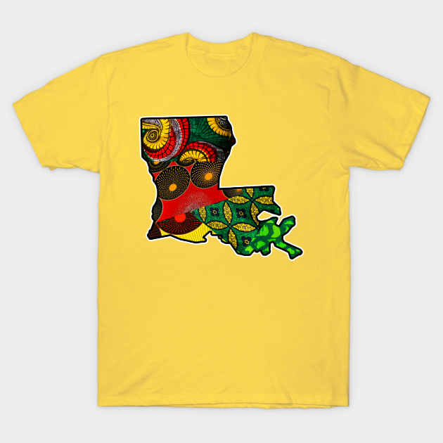 African Fabric Reggae Rasta themed Louisiana State Map - Louisiana State Gift - T-Shirt