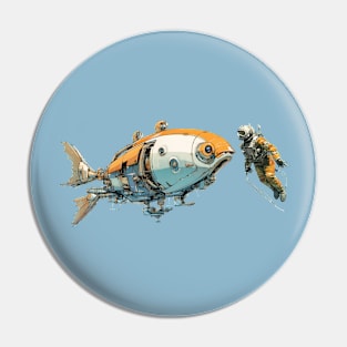 Sci Fi Goldfish with Scuba Diver Pin