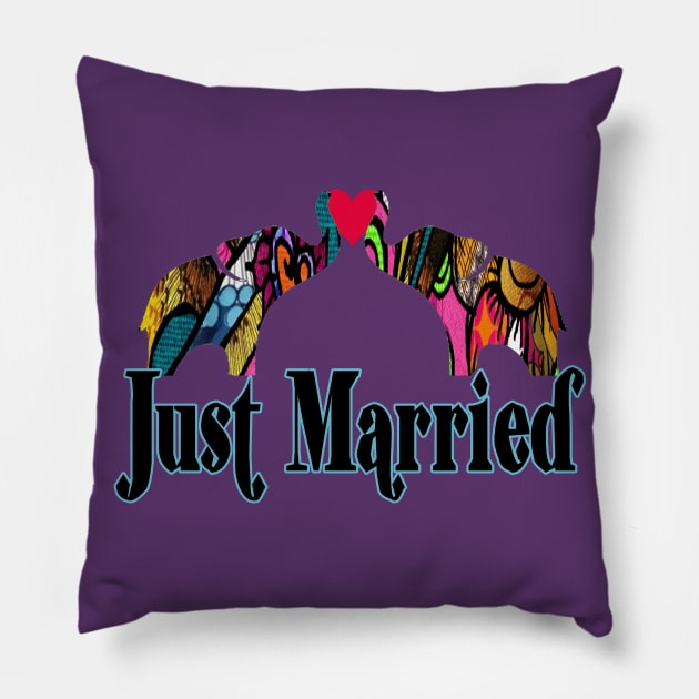 Just Married love elephants Pillow by artbyomega