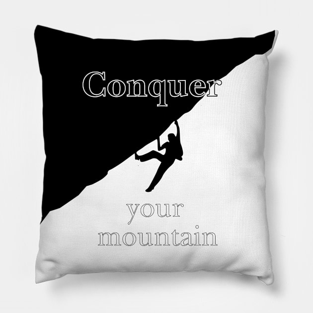 Black and White Mountaineer Climbing the Mountain Pillow by Lighttera