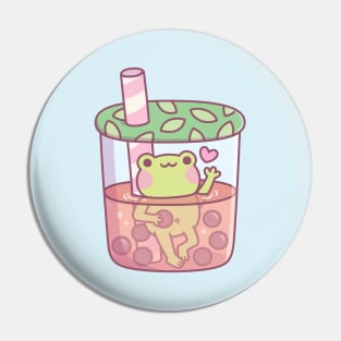 Cute Frog In Bubble Tea Cup Funny Pin