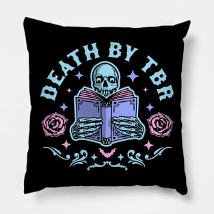 Death By T.B.R To Be Read Skeleton Reading Book Halloween Pillow